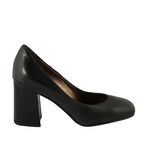 Zapato de salón para mujer en piel negra tacon cuadrado 7